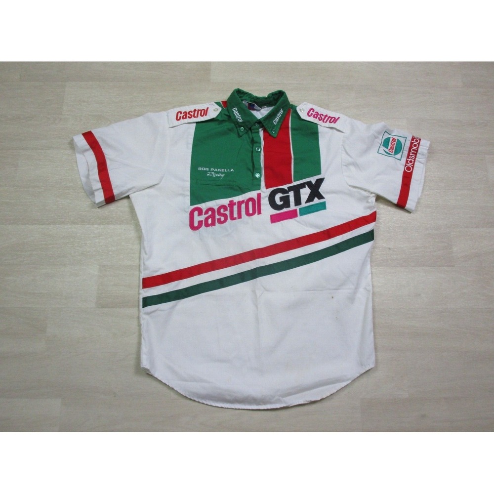 Vintage 1990s NHRA Drag Racing Pit Crew Uniform Shirt (L) Castrol GTX Oldsmobile